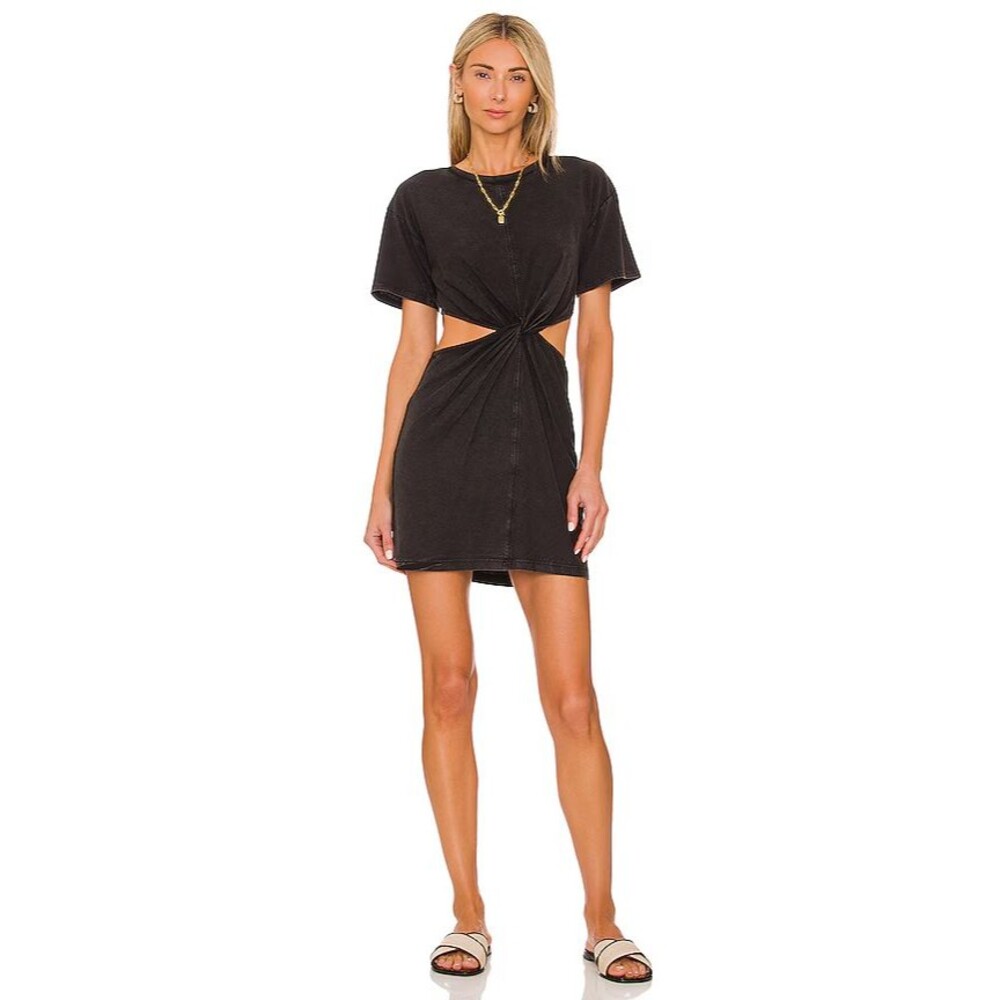 L SPACE T-Shirt Dress Womens Small Black Pullover Cut Out Mini LOST WINDS